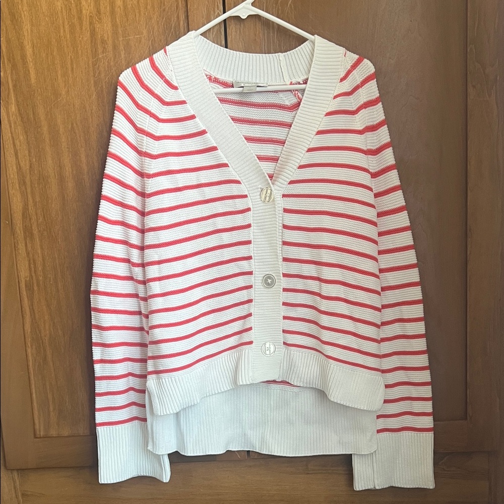 Christopher & Banks Red and White Striped Cardigan